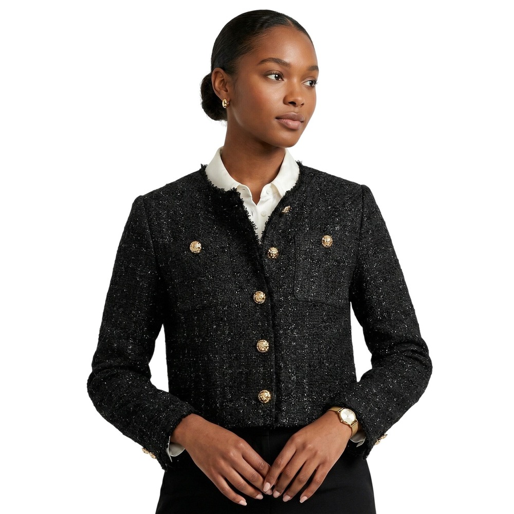 NWT Emery Rose Cropped Tweed Jacket Black‎ Old Money Sophisticated Preppy Size S